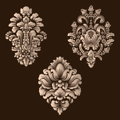 Fototapeta premium Vector set of damask ornamental elements. Elegant floral abstract elements for design. Perfect for invitations, cards etc.