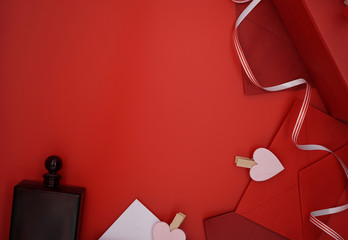 valentine's day, composition on red/white background. 