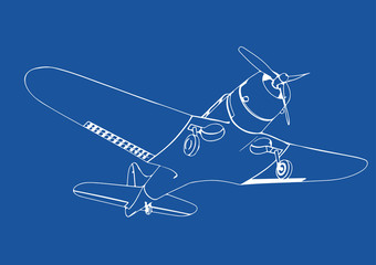 drawing of military aircraft on a blue background vector