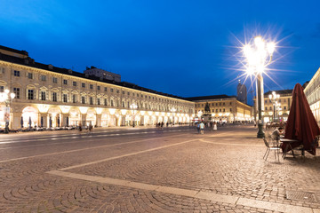 Fototapeta na wymiar San Carlo square in Turin at evening