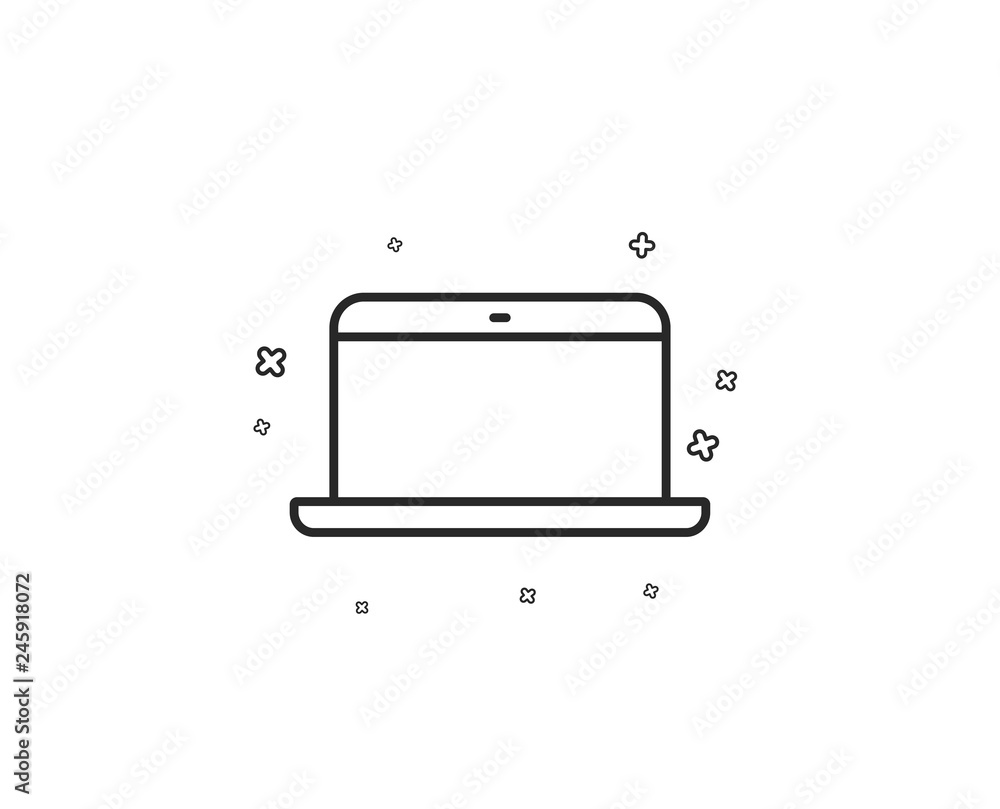 Poster laptop computer icon. notebook sign. portable personal computer symbol. geometric shapes. random cro