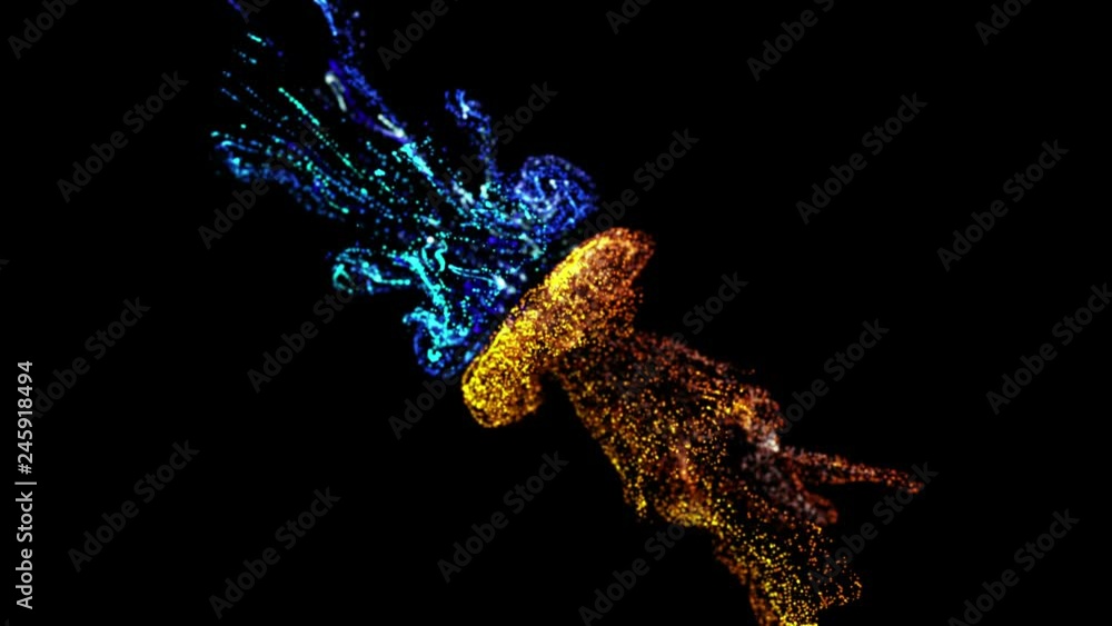 Aufkleber collision of two streams of particles in 4k. ink effect advection. glitter in stream of invisible in