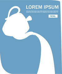 White teapot silhouette pouring tea. Flat vector illustration. Concept of tea party web site design. Mobile app with button and place for text