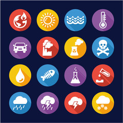 Global Warming Icons Flat Design Circle
