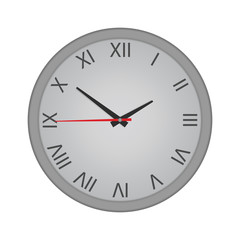 Wall clock with Roman numerals isolated on white background, mockup