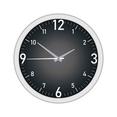 Black dial wall clock isolated on white background, vector mock-up