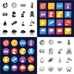 Global Warming Icons All in One Icons Black & White Color Flat Design Freehand Set