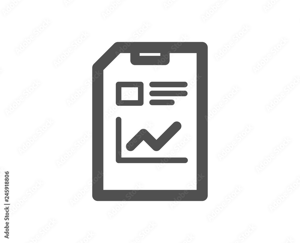 Poster report document icon. analysis and statistics file sign. paper page concept symbol. quality design e
