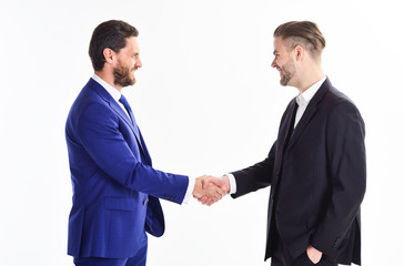 Men shaking hands. Handshake sign of successful deal. Business meeting. Business deal leaders company. Capital merger. Glad to meet you. Thank you for cooperation. Collaboration of business people