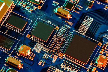 Electronic circuit board close up.