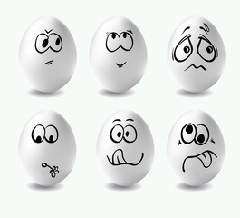 Funny eggs. This is image of funny eggs on white background. Faces on the eggs. Funny easter smile eggs