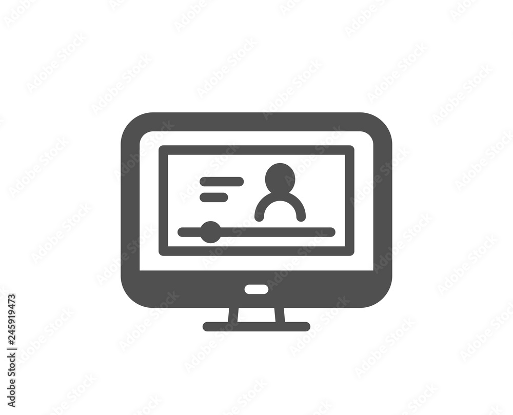 Poster online video education icon. computer with online lecture sign. web player symbol. quality design el