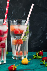 Detox infused flavored water with three color raspberry