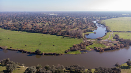 Aerial viewe of two rivers along the countryside