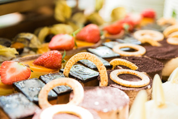 exhibition with a variety of cakes, desserts and chocolates