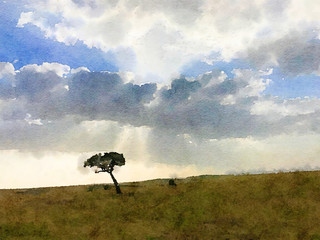 Lone tree digital watercolour