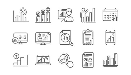 Graph line icons. Charts and graphs, Presentation and Report. Analytics linear icon set.  Vector