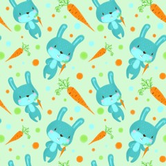 Seamless pattern with rabbits on light green background