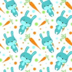 Seamless pattern with rabbits on white background