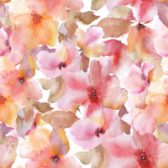 Seamless floral pattern. Watercolor flowers background. Floral fabric design. Sacura flowers. 