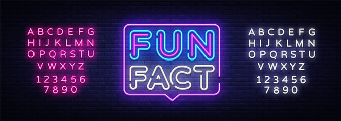 Fun Fact neon sign vector. Facts Design template neon sign, light banner, neon signboard, nightly bright advertising, light inscription. Vector illustration. Editing text neon sign