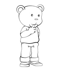 Adorable Cartoon, Boy Bear Standing with thinking. Hand drawn Vector clip art illustration