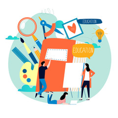 Education, online training courses, distance education flat vector illustration. Internet studying, online classes, tutorials, e-learning, online education design for mobile and web graphics