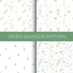 Set of green seamless patterns. The patterns by hand