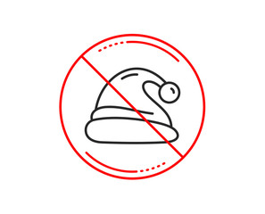No or stop sign. Santa hat line icon. Christmas or New year sign. Claus symbol. Caution prohibited ban stop symbol. No  icon design.  Vector