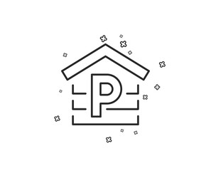 Parking line icon. Car park sign. Transport place garage symbol. Geometric shapes. Random cross elements. Linear Parking icon design. Vector