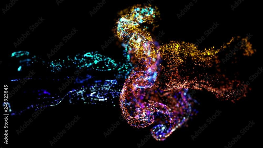 Aufkleber collision of two streams of particles in 4k. ink effect advection. glitter in stream of invisible in