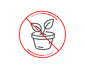 No or stop sign. Leaves line icon. Grow plant leaf sign. Environmental care symbol. Caution prohibited ban stop symbol. No  icon design.  Vector