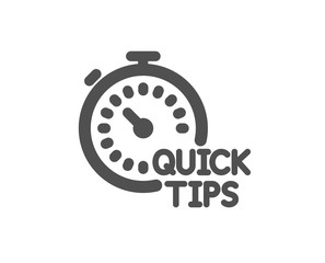 Quick tips icon. Helpful tricks sign. Tutorials with timer symbol. Quality design element. Classic style icon. Vector