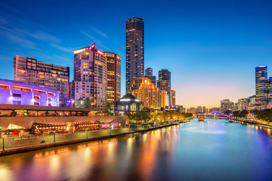 Melbourne. Cityscape image of Melbourne, Australia during twilight blue hour.