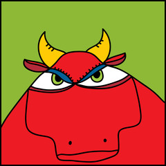 Vector kids hand drawn cartoon of red bull