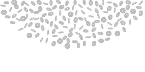 Indian rupee coins falling. Scattered black and wh