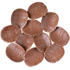 Chocolate chips top view isolated