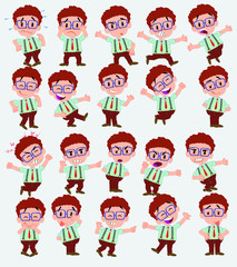 Cartoon character businessman in casual style. Set with different postures, attitudes and poses, doing different activities in isolated vector illustrations.