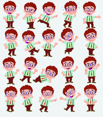 Fototapeta premium Cartoon character businessman in casual style. Set with different postures, attitudes and poses, always in positive attitude, doing different activities in vector vector illustrations.