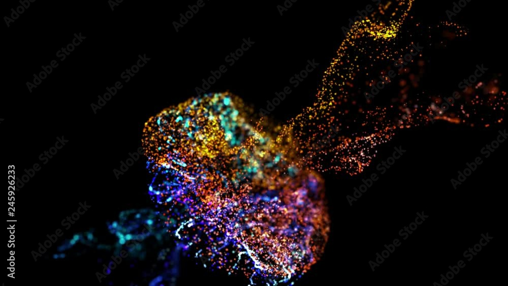 Aufkleber collision of two streams of particles in 4k. ink effect advection. glitter in stream of invisible in