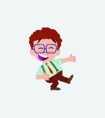 Businessman in casual style laughing while teaching something to his left. 