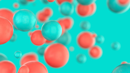Abstract blue and coral balls on blue background