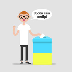 make your choice.conceptual illustration Young character calling for participation in elections .