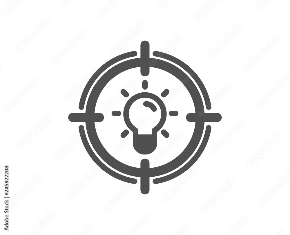 Poster Idea icon. Light bulb or Lamp in target sign. Creativity, Solution or Thinking symbol. Quality design element. Classic style icon. Vector