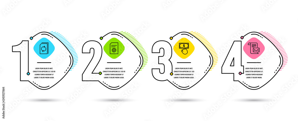 Poster infographic template 4 options or steps. set of payment click, file settings and update document ico