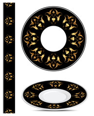Ottoman Turkish Tile Pattern. Porcelain Plate Design.