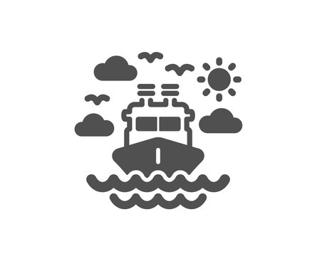 Ship travel icon. Trip transport sign. Holidays cruise symbol. Quality design element. Classic style icon. Vector