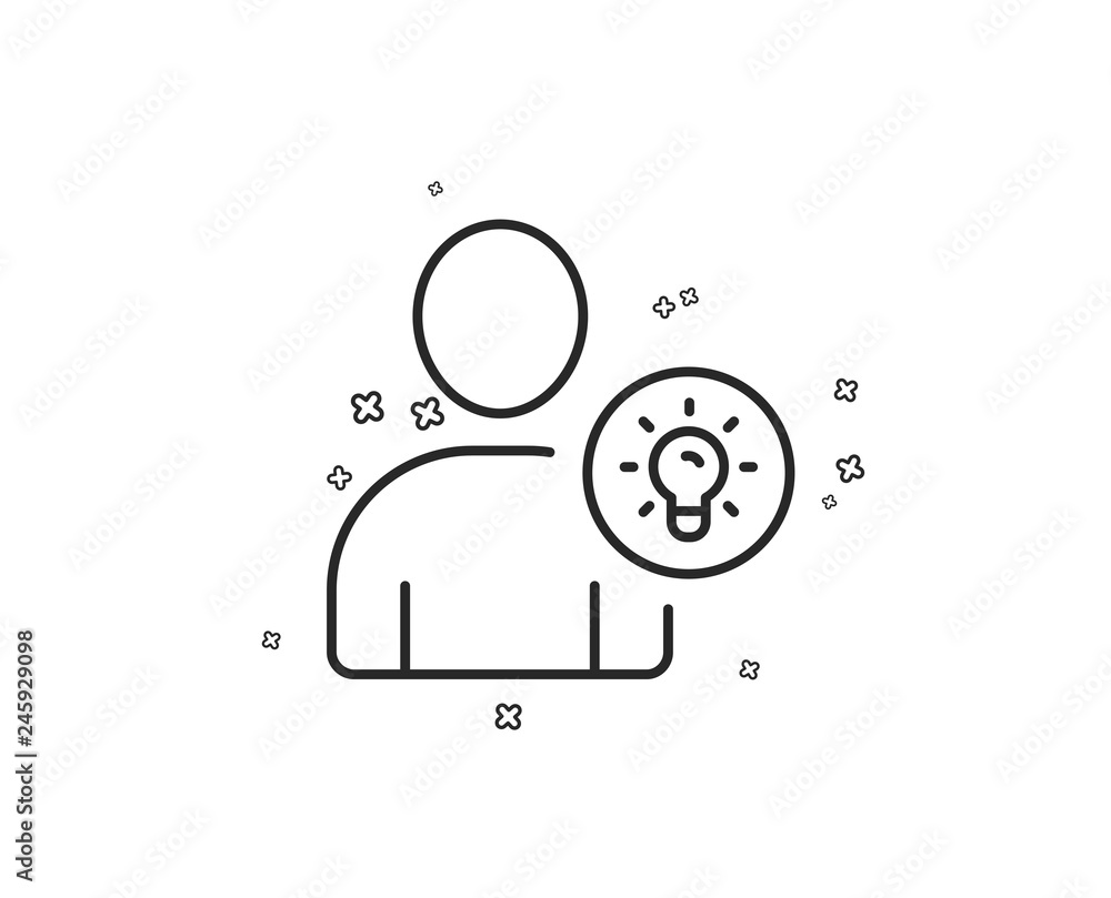 Poster user line icon. profile with lamp bulb sign. person silhouette with idea symbol. geometric shapes. r
