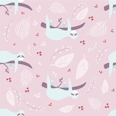 Cute hand drawn sloths, funny vector Cute hand drawn sloths illustrations, seamless pattern
