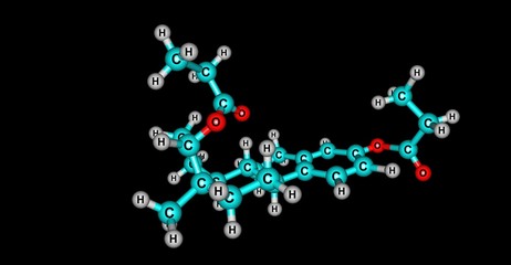 Estradiol dipropionate molecular structure isolated on black